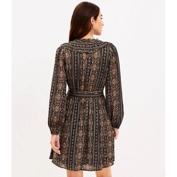 Loft Womens Plus 16 Shimmer Ruffle V Neck Flare Dress Black Metallic Long Sleeve - Picture 4 of 11